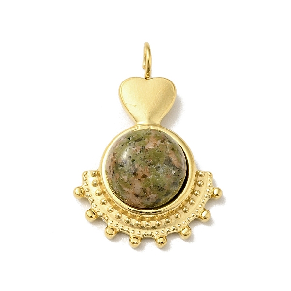 

PandaHall Heart Natural Unakite Pendants, with Ion Plating(IP) Golden Tone 304 Stainless Steel Findings, Fan Charm, 21.5~22x15x5.5mm, Hole...
