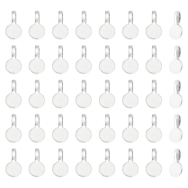 

PandaHall Unicraftale 150Pcs Tibetan Style Alloy Glue On Flat Pad Pendant Bails, Flat Round, Antique Silver, 18x10x5.5mm, Hole: 6x3.5mm...