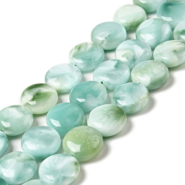 

PandaHall Natural Glass Beads Strands, Grade AB+, Flat Round, Aqua Blue, 15x6~7mm, Hole: 1mm, about 27pcs/strand, 15.5~15.7''(39.37~39.88cm)..., Cyan