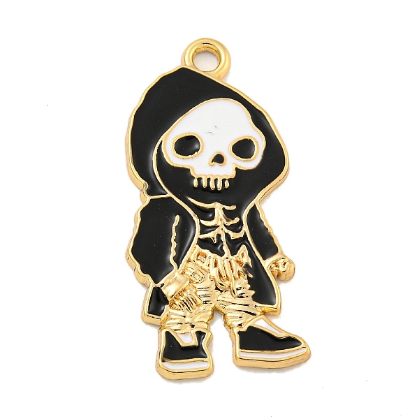 

PandaHall Halloween Alloy Enamel Pendants, Golden, Skeleton Charm, Black, 33x15x2mm, Hole: 1.9mm Alloy+Enamel Skeleton Black