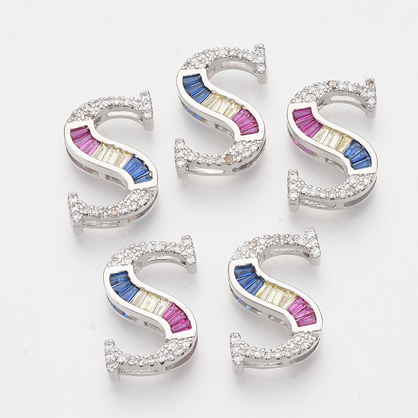 

PandaHall Brass Cubic Zirconia Slide Charms, Real Platinum Plated, Colorful, Letter, Letter.S, 18x13x4.5mm, Hole: 1x2.5mm and 1x6mm...