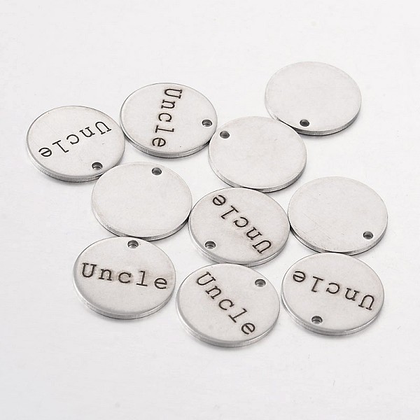 

PandaHall Stainless Steel Pendants, Flat Round with Word Uncle, Stainless Steel Color, 15x1mm, Hole: 1.3mm Stainless Steel Flat Round