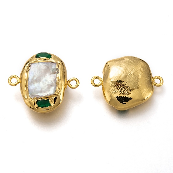 

PandaHall Brass Micro Pave Green Cubic Zirconia Links Connectors, with Pearl, Golden, Oval, Green, 19~23.5x25~27x6.5~9mm, Hole: 1.8mm...