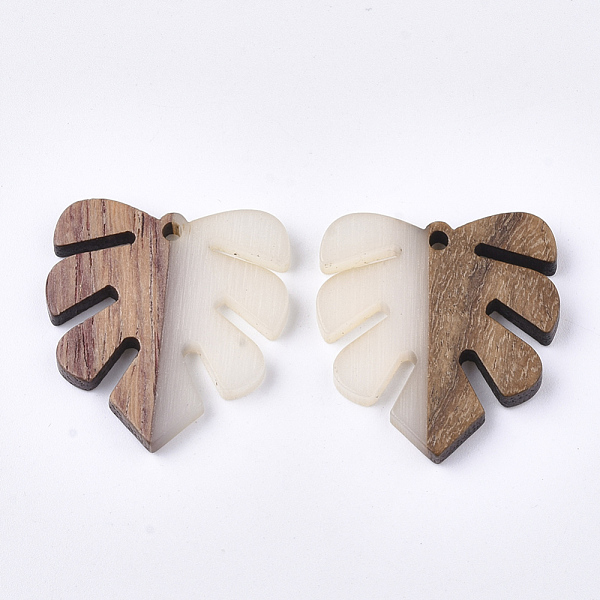 

PandaHall Resin & Wood Pendants, Tropical Leaf Charms, Monstera Leaf Pendant, WhiteSmoke, 30x28x3.5mm, Hole: 2mm Resin+Wood Leaf White