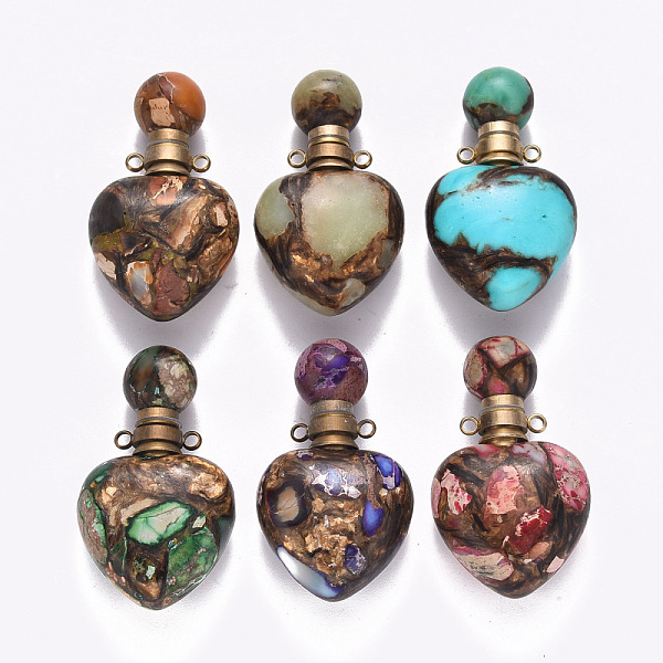

PandaHall Heart Assembled Natural & Synthetic Mixed Gemstone Openable Perfume Bottle Pendants, with Brass Findings, Dyed, Mixed Color..., Multicolor