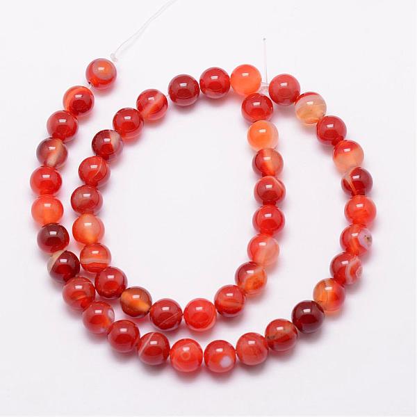 

PandaHall Natural Striped Agate/Banded Agate Bead Strands, Round, Grade A, Dyed & Heated, Orange Red, 10mm, Hole: 1mm, about 37pcs/strand...