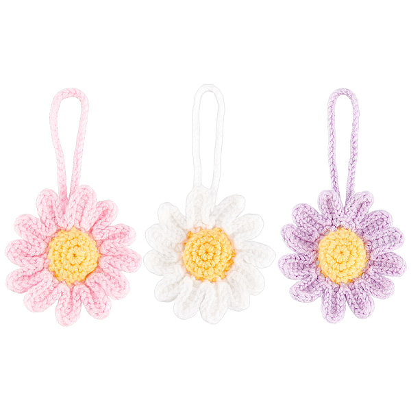 

PandaHall Fingerinspire 3Pcs 3 Colors Cotton Braided Woven Hanging Pendant Decorations, Fabric Pendant, Daisy Flower, Mixed Color, 14~14.3cm..., Multicolor