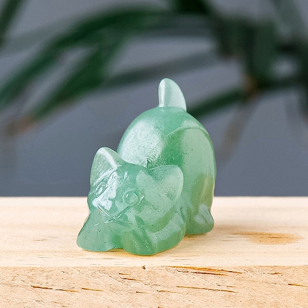 

PandaHall Natural Green Aventurine Carved Healing Cat Figurines, Reiki Energy Stone Display Decorations, 30x25mm Green Aventurine Cat Shape