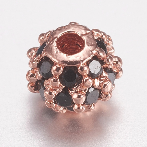 

PandaHall Brass Micro Pave Cubic Zirconia Beads, Round, Black, Rose Gold, 4mm, Hole: 0.5mm Brass+Cubic Zirconia Round Black