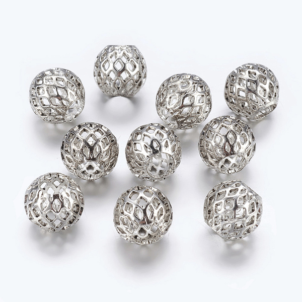 

PandaHall Brass European Beads, Large Hole Hollow Beads, Rondelle with Grid Pattern, Antique Silver, 10x8mm, Hole: 4mm Brass Rondelle