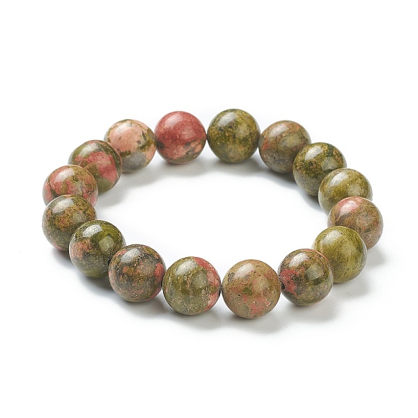 

PandaHall Natural Unakite Beaded Stretch Bracelets, Round, Beads: 12~12.5mm, Inner Diameter: 2-1/8 inch(5.4cm) Unakite