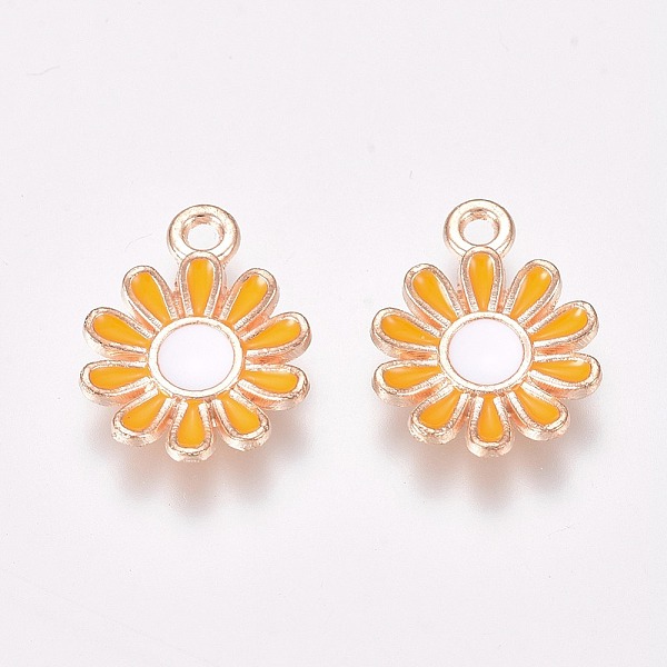 

PandaHall Golden Plated Alloy Enamel Charms, Daisy, Orange, 15x11.5x2mm, Hole: 1.4mm Alloy+Enamel Flower Orange