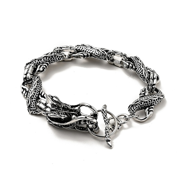 

PandaHall Men's Alloy Infinity Link Chain Bracelet with Dragon Head Clasp, Gothic Metal Jewelry, Antique Silver, 8-3/4 inch(22.2cm) Alloy