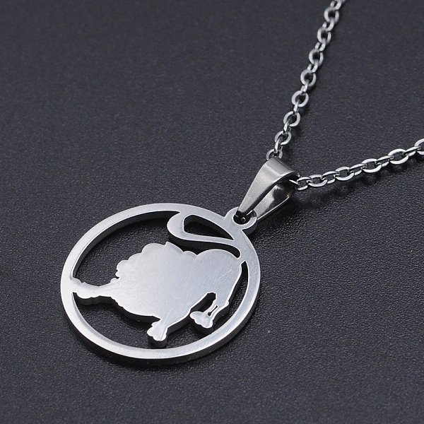 

PandaHall 201 Stainless Steel Pendants Necklaces, with Cable Chains and Lobster Claw Clasps, Flat Round with Constellation/Zodiac Sign, Leo...