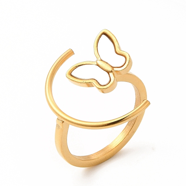 

PandaHall Ion Plating(IP) 304 Stainless Steel Finger Rings, Synthetic White Shell Butterfly Wide Band Rings for Women, Real 18K Gold Plated...