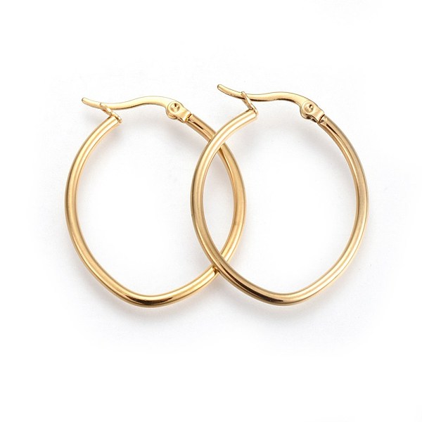 

PandaHall 201 Stainless Steel Hoop Earrings, with 304 Stainless Steel Pin, Hypoallergenic Earrings, Oval, Golden, 12 Gauge, 34x28x2mm, Pin...