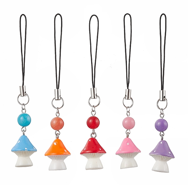

PandaHall Opaque Resin Pendant Decorations, with Natural Dyed Jade, Mushroom, Mixed Color, 100mm Resin Mushroom Multicolor