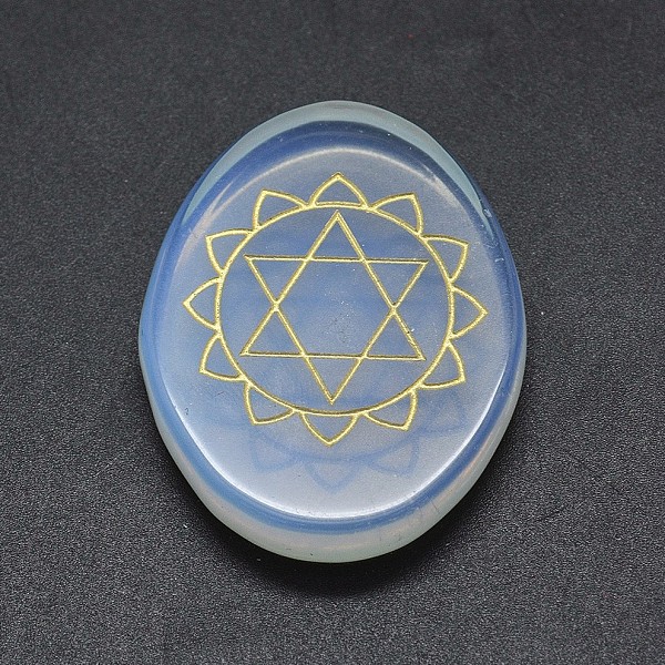 

PandaHall Opalite Cabochons, Oval with Chakra Pattern, 43~46x33~36x6~7mm Opalite Oval