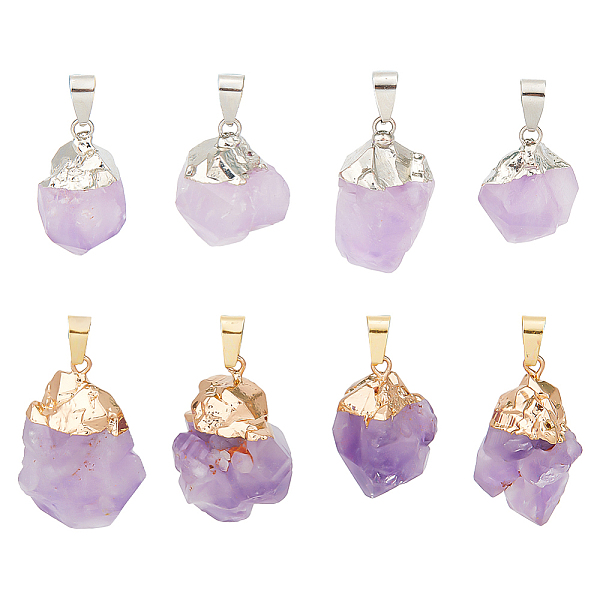 

PandaHall GOMAKERER 8Pcs 2 Styles Raw Rough Natural Amethyst Pendants, with Brass Snap on Bails, Irregular Shaped Charms, Platinum & Golden...