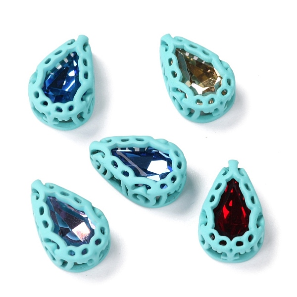 

PandaHall Sew on Rhinestone, Glass Rhinestone, with Brass Findings, Garments Accessories, Teardrop, Mixed Color, Cyan, 12.5x8x5mm, Hole: 1mm...