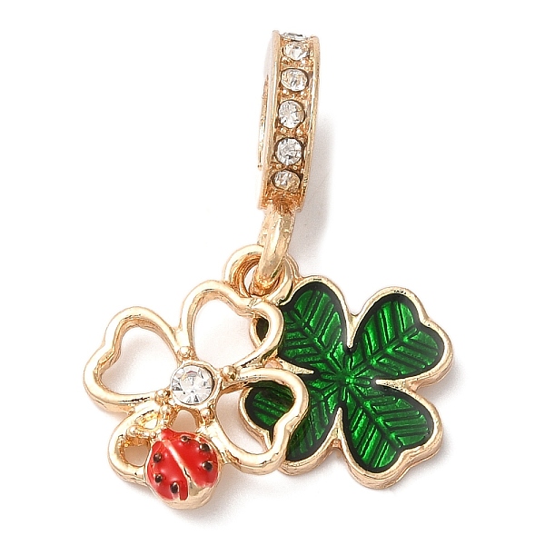 

PandaHall Rack Plating Alloy Crystal Rhinestone European Dangle Charms, Large Hole Clover & Ladybug Pendants with Green & Red Enamel...
