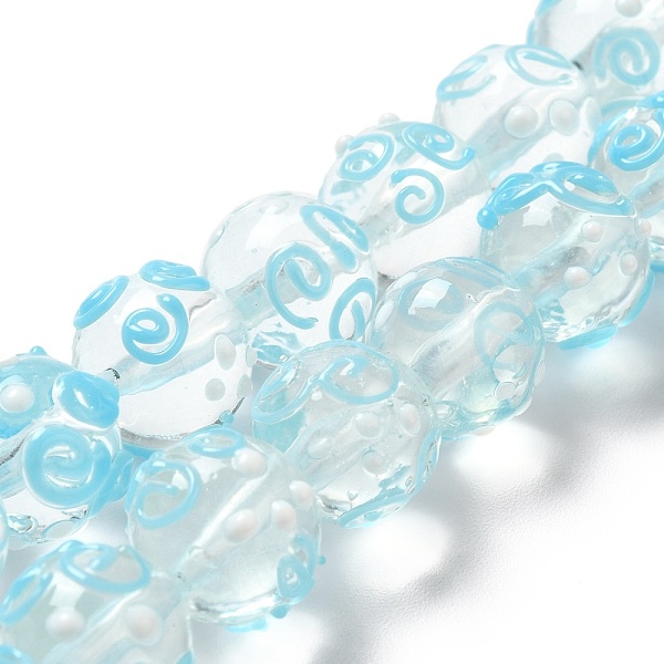 

PandaHall Handmade Bumpy Lampwork Beads, Round with Vortex, Sky Blue, 12x11mm, Hole: 2mm, about 33pcs/strand, 14.96''(38cm) Lampwork Round