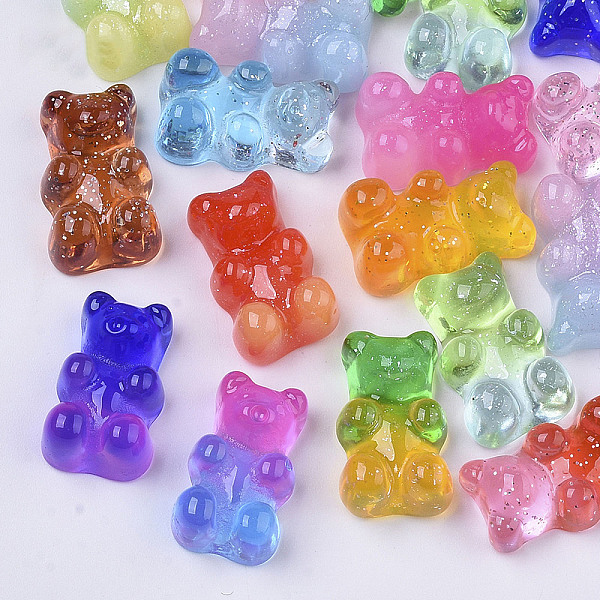 

PandaHall Transparent Resin Cabochons, with Glitter Powder, Two Tone, Bear, Mixed Color, 18x11x8mm Resin Bear Multicolor