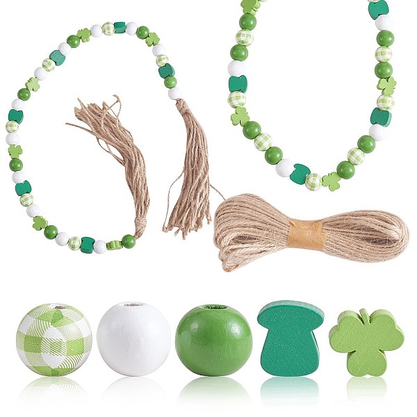 

PandaHall 150Pcs 5 Styles Saint Patrick's Day Wood European Beads Set, Large Hole Bead, with 10M Hemp Rope, Round & Hat and Shamrock, Mixed..., Multicolor
