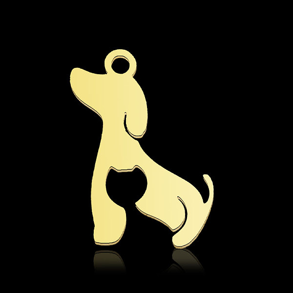 

PandaHall 201 Stainless Steel Pendants, Silhouette Charms, Dog, Real 18K Gold Plated, 18x17x1mm, Hole: 1.6mm 201 Stainless Steel Dog