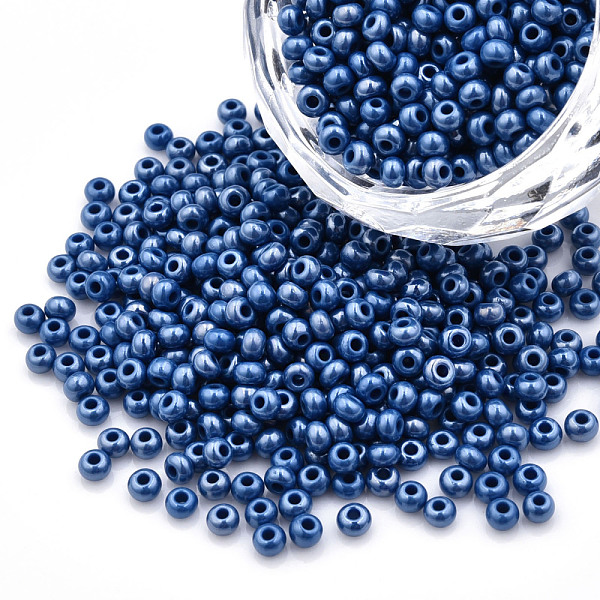 

PandaHall 8/0 Czech Opaque Glass Seed Beads, Lustered, Round, Slate Blue, 3x2mm, Hole: 1mm, about 500g/bag Czech Glass