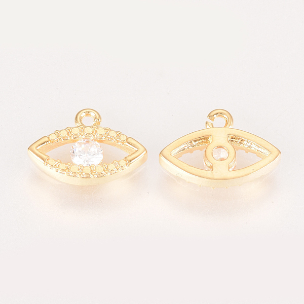 

PandaHall Brass Cubic Zirconia Charms, Eye, Nickel Free, Real 18K Gold Plated, 9x13x2mm, Hole: 1mm Brass+Cubic Zirconia Eye Clear