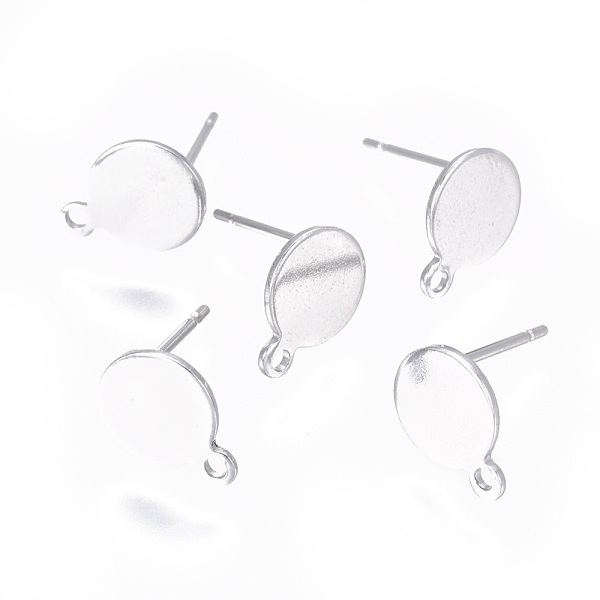 

PandaHall 304 Stainless Steel Ear Stud Components, with Loop and Flat Plate, Flat Round, Stainless Steel Color, 10.5~12x8mm, Hole: 1.2mm...