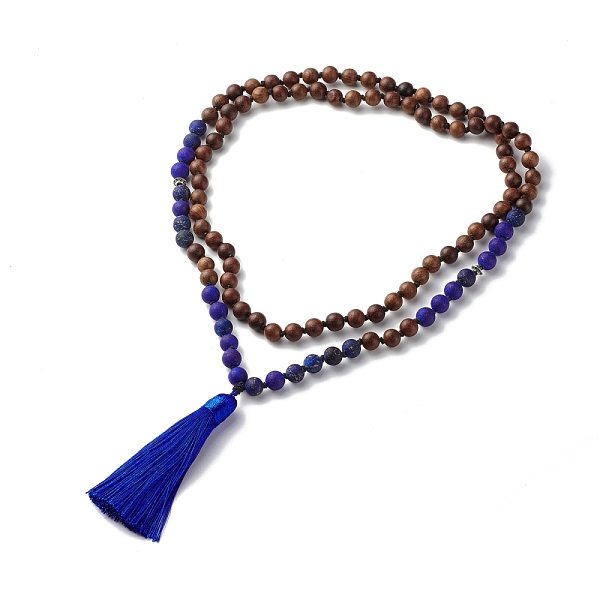 

PandaHall Tassel Pendant Necklace, Round Natural Frosted Lapis Lazuli & Scentedros wood Beads Necklace, 108 Prayer Beads Necklace, 41.73...
