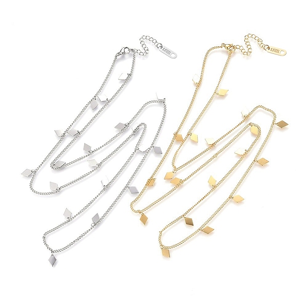 

PandaHall 304 Stainless Steel Charms Necklaces, with Lobster Clasp, Rhombus, Golden & Stainless Steel Color, 28.35 inch(72cm), 2mm 304...