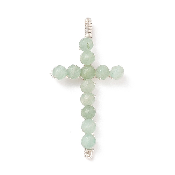 

PandaHall Natural Green Aventurine Faceted Round Beads Pendants, with Silver Color Plated Brass Findings, Cross Charms, 41.5~43x21~23x5~6mm...