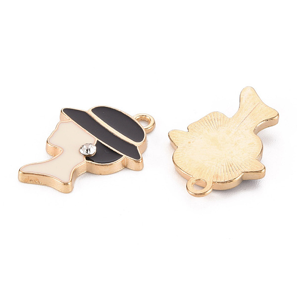 

PandaHall Alloy Enamel Rhinestone Pendants, Cadmium Free & Lead Free, Light Gold, Woman, Black, 22.5x16x2.5mm, Hole: 1.6mm Alloy+Rhinestone..., Clear