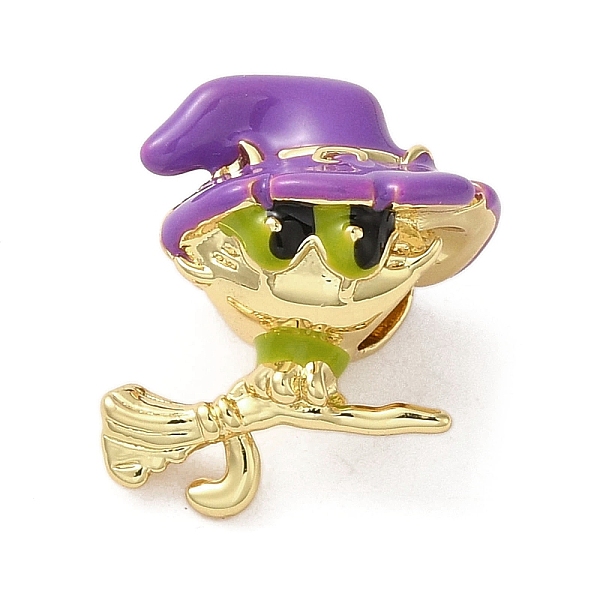 

PandaHall Halloween Brass Enamel European Beads, Large Hole Beads, Witch, Golden, 16x14.5x10.5mm, Hole: 4.5mm Brass+Enamel Witch