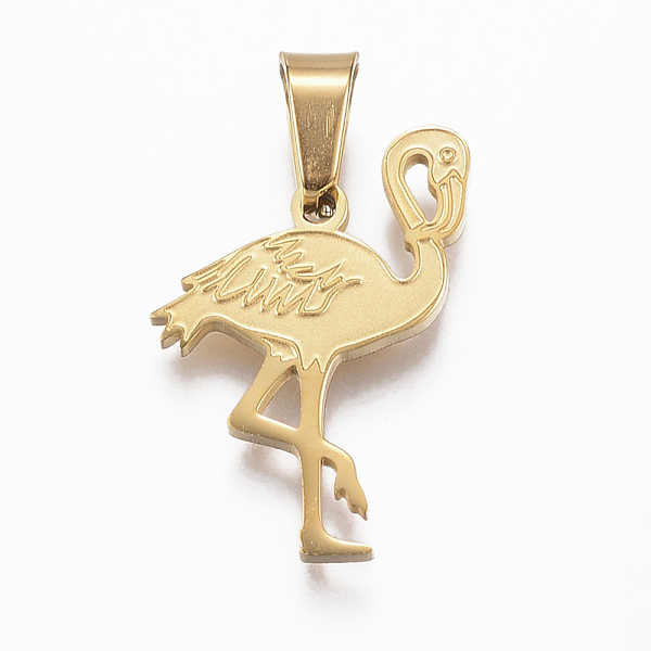 

PandaHall 304 Stainless Steel Pendants, Flamingo Shape, Golden, 22x16x1.2mm, Hole: 4x7mm 304 Stainless Steel Other Animal