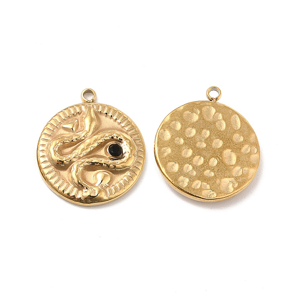 

PandaHall Vacuum Plating 201 Stainless Steel with Rhinestone Pendants, Flat Round with Snake Pattern Charms, Real 18K Gold Plated..., Black