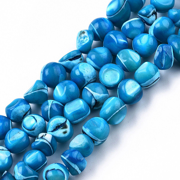 

PandaHall Natural Trochid Shell/Trochus Shell Beads Strands, Dyed, Nuggets, Deep Sky Blue, 7~12x5~10x4~8mm, Hole: 1mm, about 60~64pcs/strand...