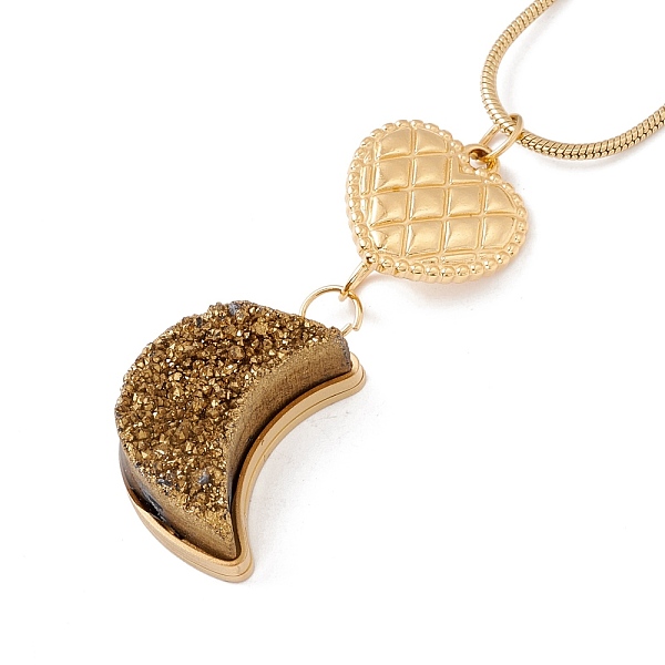 

PandaHall Natural Quartz Heart with Moon Pendant Necklace with 304 Stainless Steel Snake Chain, Druzy Gemstone Jewelry for Women, Golden..., Brown