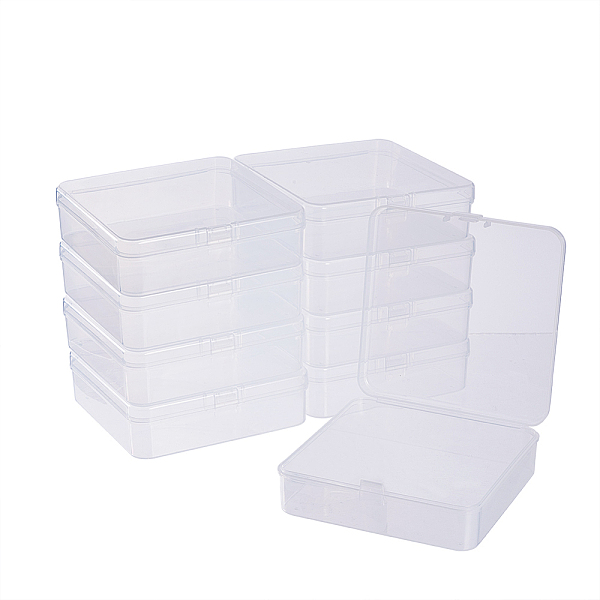 PandaHall BENECREAT 10 Pack 3.74x3.74x1.18 Square Clear Plastic Bead Storage Containers Box Case with lid for Crafts, Beads, Coins, Jewelry...