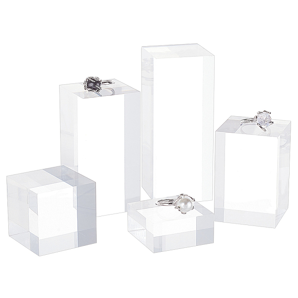 PandaHall FINGERINSPIRE 5Pcs 5 Styles Square Transparent Acrylic Jewelry Display Pedestals, for Small Jewelry, Cosmetic Showing, Clear...