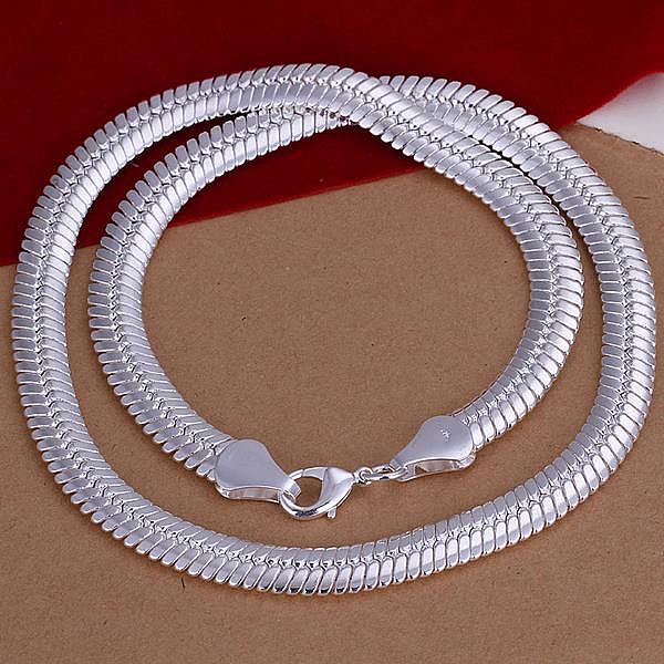 

PandaHall Popular Silver Color Plated Brass Flat Snake Chain Necklaces For Men, with Lobster Claw Clasps, 20 inch, 10mm Brass