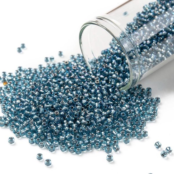 

PandaHall TOHO Round Seed Beads, Japanese Seed Beads, (275) Inside Color AB Crystal/Teal Lined, 11/0, 2.2mm, Hole: 0.8mm, about 5555pcs/50g..., Cyan