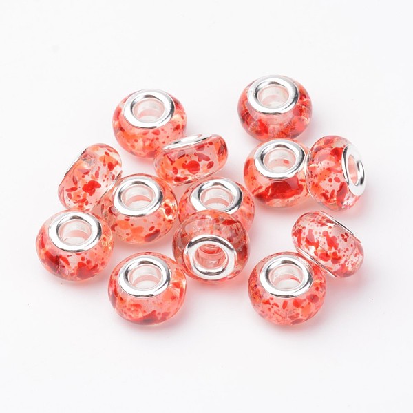

PandaHall Resin European Beads, Large Hole Rondelle Beads, with Brass Cores, Silver, Red, 14x9mm, Hole: 4.5mm Resin+Brass Core Rondelle Red