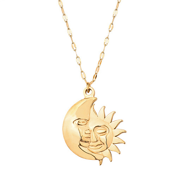 

PandaHall Golden Stainless Steel Pendant Necklace, Sun, Moon, 19.69 inch(50cm), Pendant: 31.5x25mm Stainless Steel Moon