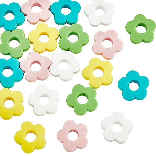 PandaHall 20 Pcs Silicone Beads, 5 Colors Flower Shape Silicone Loose Beads Macron Color Soft Silicone Loose Beads Silicone Spacer Beads