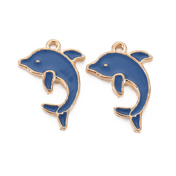

PandaHall Rack Plating Alloy Pendants, Cadmium Free & Lead Free, Dolphin, Marine Blue, 25x17.5x2mm, Hole: 1.6mm Alloy+Enamel Dolphin