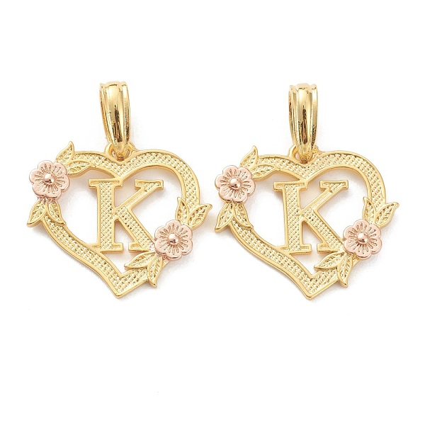 

PandaHall Real 18K Gold Plated Brass Pendants, Heart with Alphabet, Letter.K, 18x20x3mm, Hole: 6.5x3mm Brass Letter K
